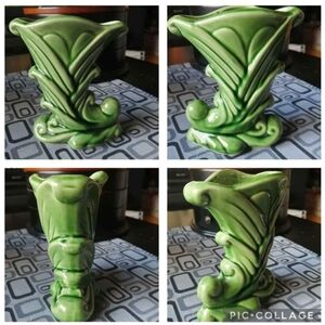Vintage Shawnee Cornucopia Green Ceramic Decorative Small Vase